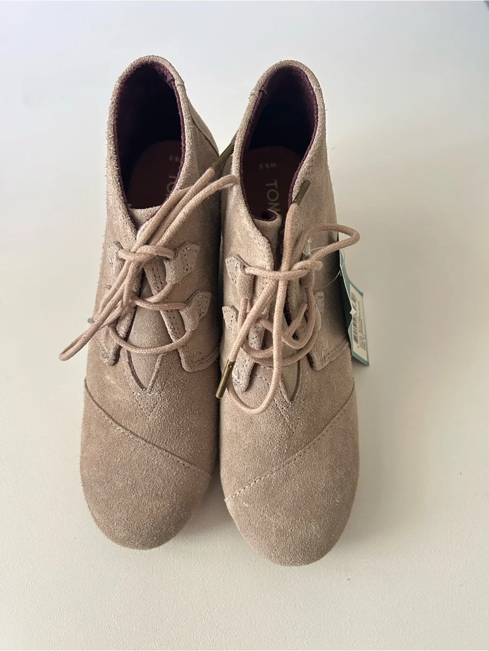 Toms Taupe Suede Wedge Ankle Booties